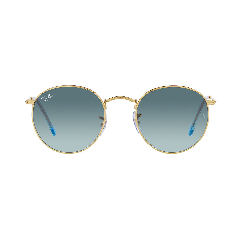 Gafas de Sol para Hombre Ray-Ban 3447, Montura circular Aro completo - Metálicas de color dorado, con lente azul.