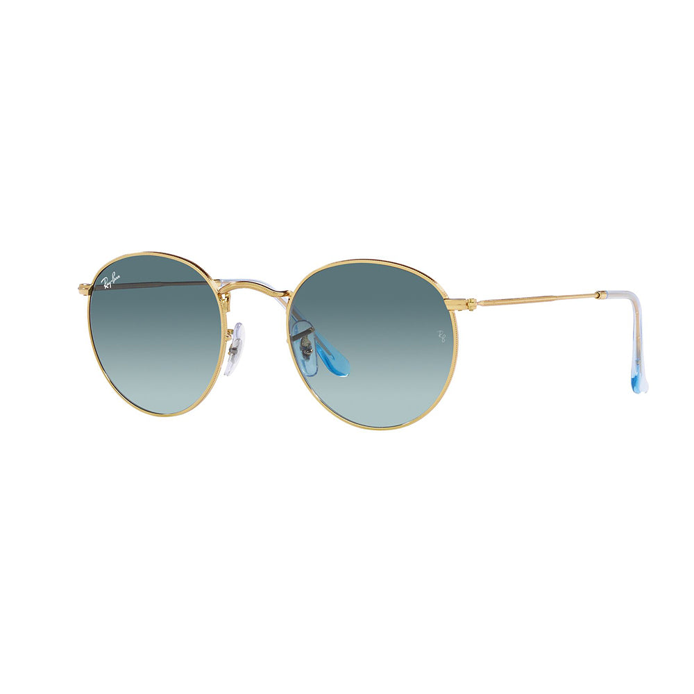 Gafas de Sol para Hombre Ray-Ban 3447, Montura circular Aro completo - Metálicas de color dorado, con lente azul.