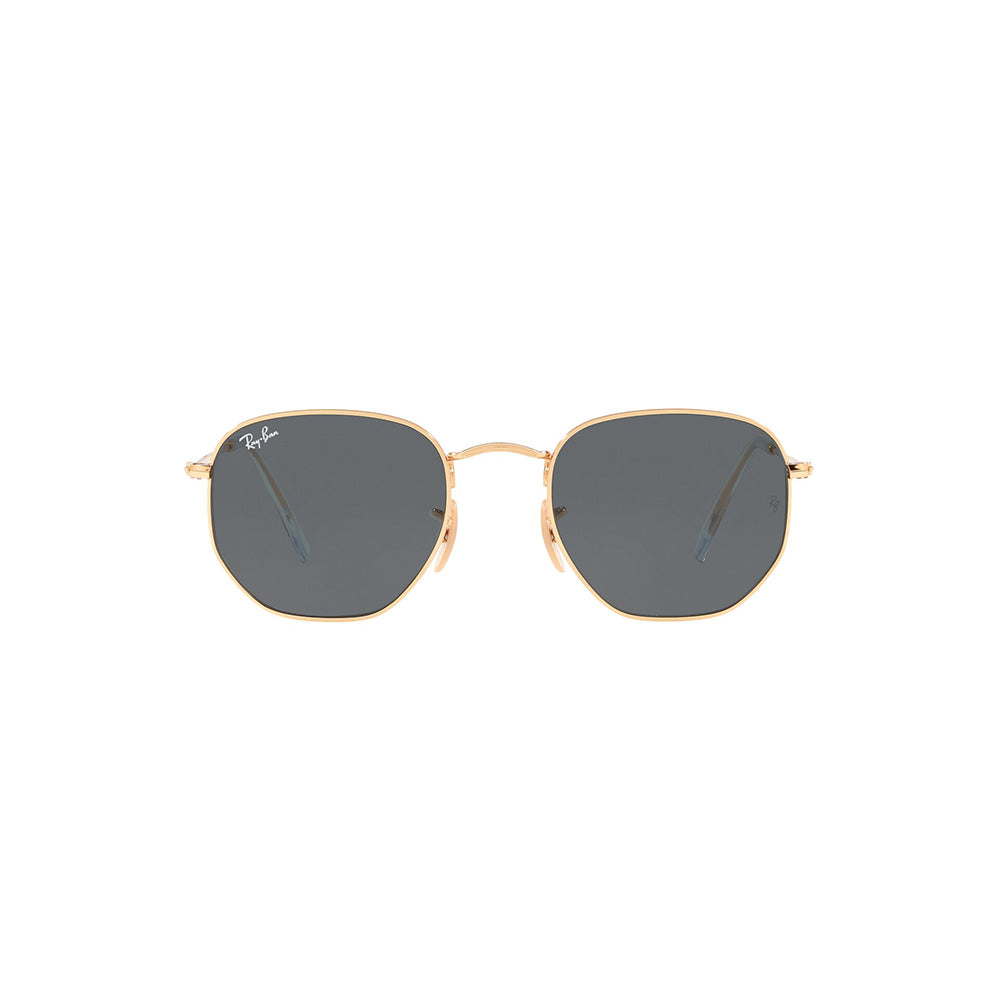 Gafas De Sol Ray-Ban 3548N para hombre y mujer, metálicas, aro completo,forma de ojo irregular, de color dorado, con lente azul.