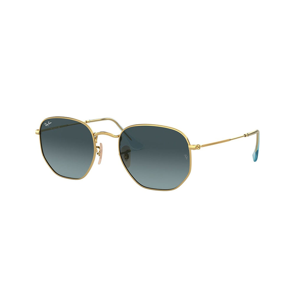 Gafas De Sol Ray-Ban 3548N para hombre y mujer, metálicas, aro completo, forma de ojo irregular, de color dorado, con lente azul.