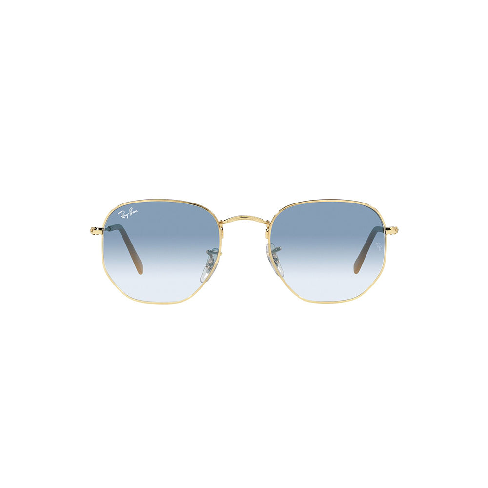 Gafas De Sol Ray-Ban 3548N para hombre y mujer, metálicas, aro completo, forma de ojo irregular, de color dorado, con lente azul.