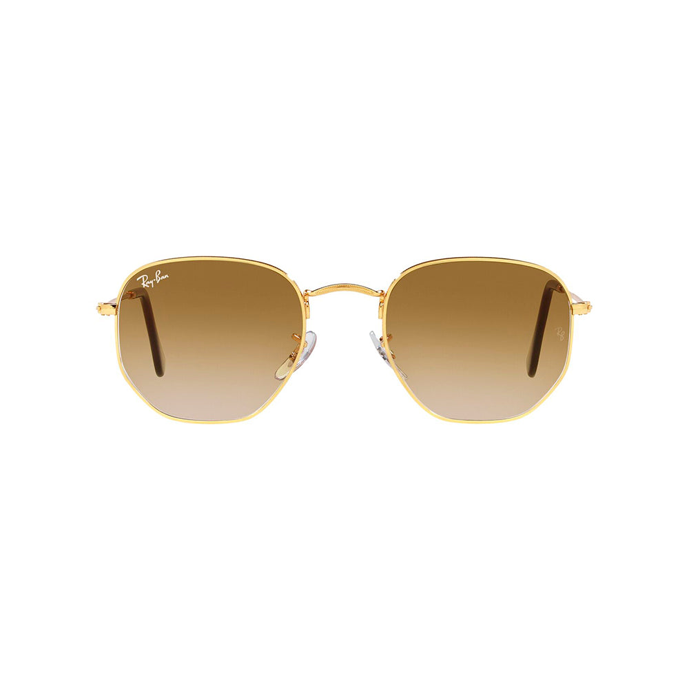 Gafas De Sol Ray-Ban 3548N para hombre y mujer, metálicas, aro completo, forma de ojo irregular, de color dorado, con lente café.
