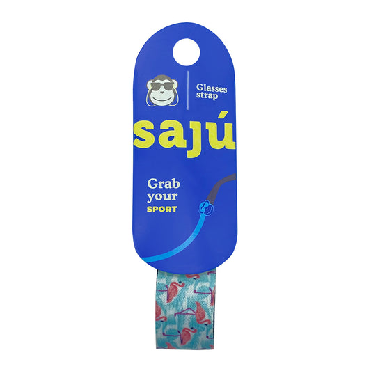 Cuelga gafas azul con estampado de flamencos, resistente al agua.