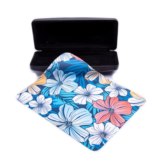 Paño de microfibra con estampado de flores color Azul.