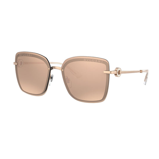 Gafas De Sol Bvlgari 6151B, para mujer, metálicas, de forma cuadradas, de color oro rosa, con lente color rosado.