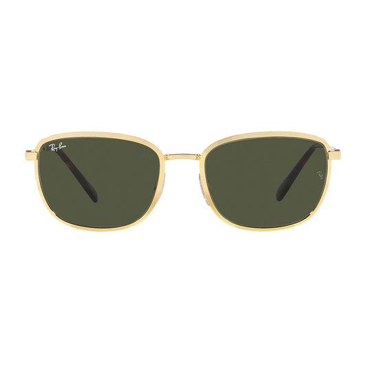 Gafas de Sol para Hombre y Mujer Ray-Ban 3705 - Metálicas, cuadradas de color dorado, lente verde.