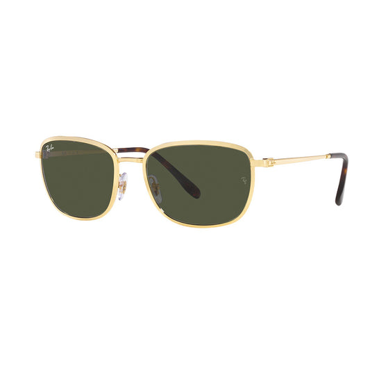 Gafas de Sol para Hombre y Mujer Ray-Ban 3705 - Metálicas, cuadradas de color dorado, lente verde.