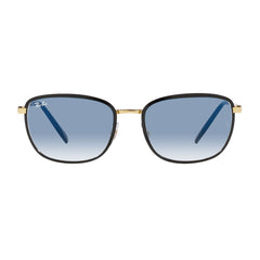 Gafas de Sol para Hombre y Mujer Ray-Ban 3705 - Metálicas, cuadradas de color negro y dorado, lente azul.