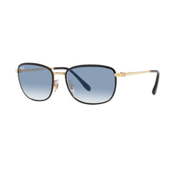 Gafas de Sol para Hombre y Mujer Ray-Ban 3705 - Metálicas, cuadradas de color negro y dorado, lente azul.