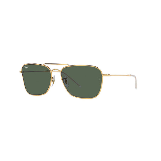 Gafas de Sol para Hombre y Mujer Ray-Ban Reverse 0102S - Metálicas, Aro completo, color dorado, lente verde.