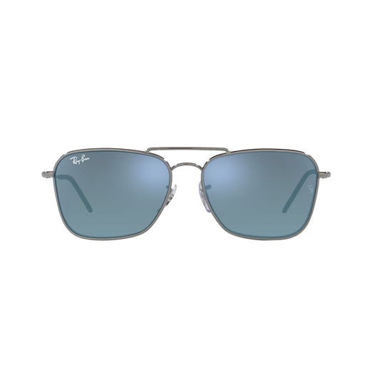 Gafas de Sol para Hombre y Mujer Ray-Ban Reverse 0102S - Metálicas, Aro completo, color gris, lente azul.