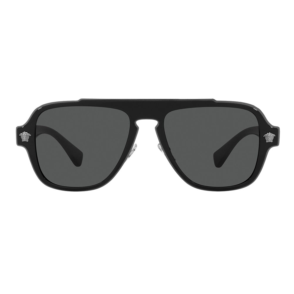 Gafas de Sol, Versace 2199 para hombre, metálicas, de forma irregular, de color negro, con lente color gris.