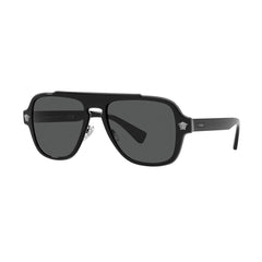 Gafas de Sol, Versace 2199 para hombre, metálicas, de forma irregular, de color negro, con lente color gris.