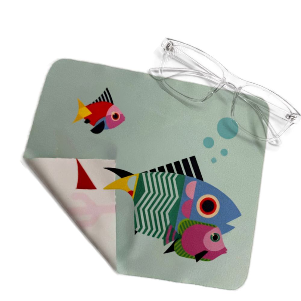 Paño Limpiador de Microfibra Verde Menta con Peces de Colores