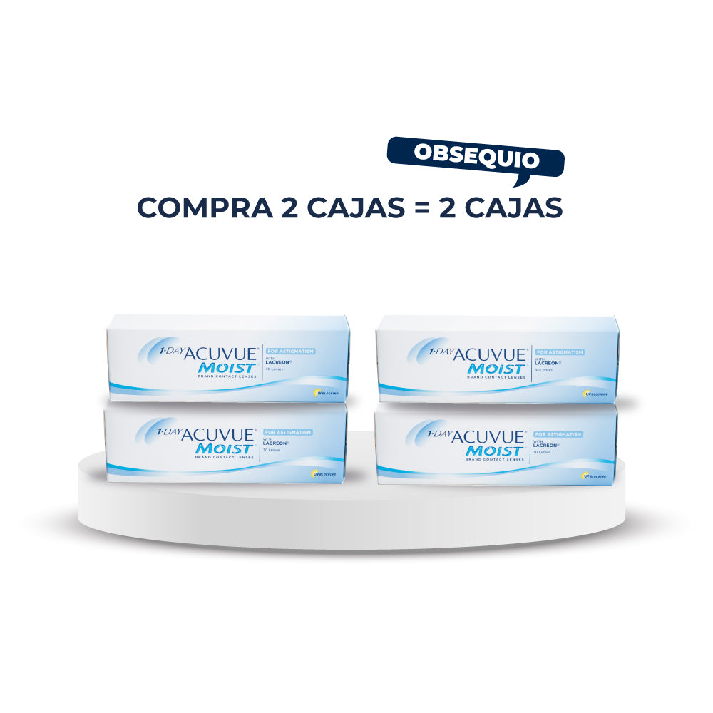 4 cajas de Acuvue® Moist para Astigmatismo con 50% de descuento
