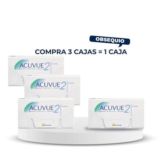 Lentes ACUVUE 2, con protección UV .Por la compra de 3 cajas de lentes de contacto lleva 4