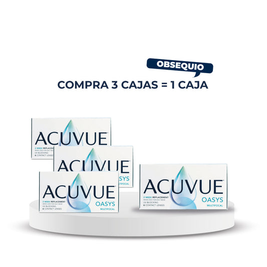 Lentes ACUVUE Oasys, multifocal .Por la compra de 3 cajas de lentes de contactos ACUVUE Oasys lleva 4 cajas