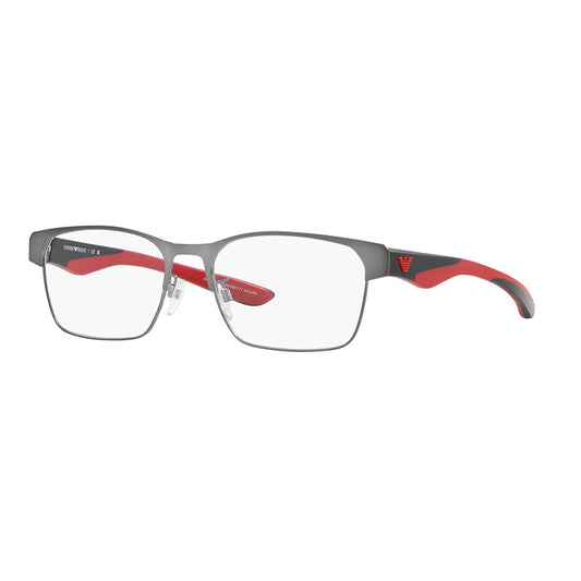 Gafas de Vista, Emporio Armani 1141 para hombre, en material metálico, en forma rectangular, de color gris con rojo.