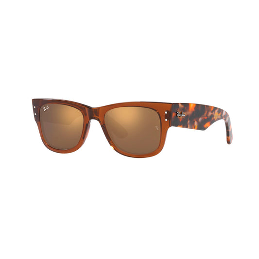 Gafas De Sol Ray-Ban 0840S unisex, en acetato, con montura de aro completo de color havana y café, con lente dorado.