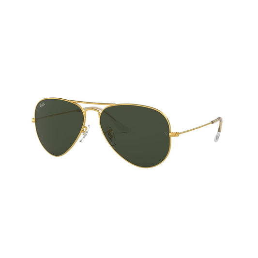 Gafas de sol Ray-Ban 3025 Aviator , para mujer y hombre, aro completo, metálicas, color dorado, con lente verde.