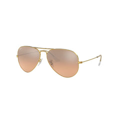 Gafas de sol Ray-Ban 3025 Aviator , para mujer y hombre, aro completo, metálicas, color dorado, con lente rosado.