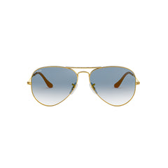 Gafas de sol Ray-Ban 3025 Aviator , para mujer y hombre, aro completo, metálicas, color dorado, con lente azul.