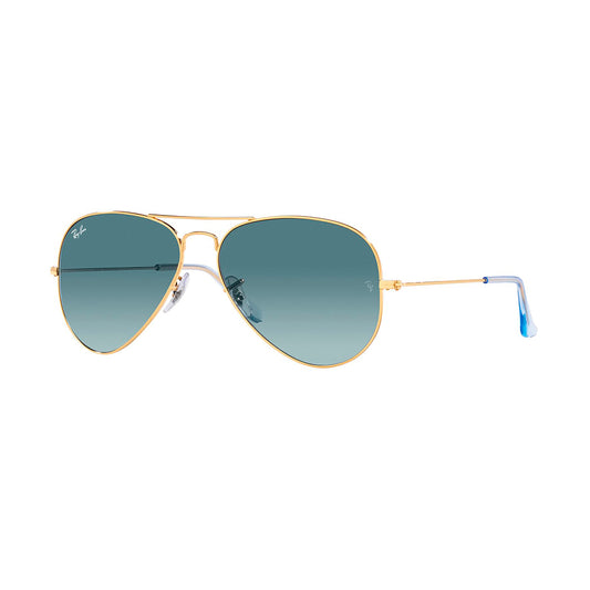 Gafas de sol Ray-Ban 3025 Aviator , para mujer y hombre, aro completo, metálicas, color dorado, con lente azul.