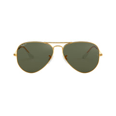 Gafas de sol Ray-Ban 3025 Aviator , para mujer y hombre, aro completo, metálicas, color dorado, con lente verde.