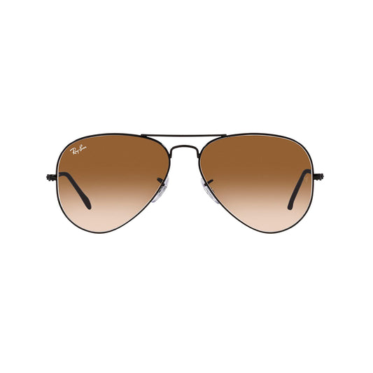 Gafas de sol Ray-Ban 3025 Aviator , para mujer y hombre, aro completo, metálicas, color negro, con lente café.