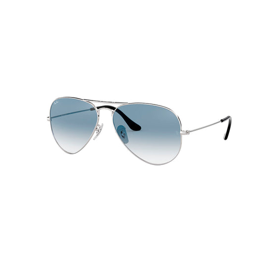 Gafas de sol Ray-Ban 3025 Aviator , para mujer y hombre, aro completo, metálicas, color plateado, con lente azul.