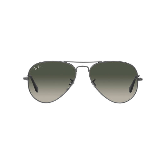 Gafas de sol Ray-Ban 3025 Aviator , para mujer y hombre, aro completo, metálicas, color negro, con lente gris.