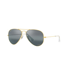 Gafas de sol Ray-Ban 3025 Aviator , para mujer y hombre, aro completo, metálicas, color dorado, con lente gris.