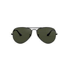 Gafas de sol Ray-Ban 3025 Aviator , para mujer y hombre, aro completo, metálicas, color negro, con lente verde.