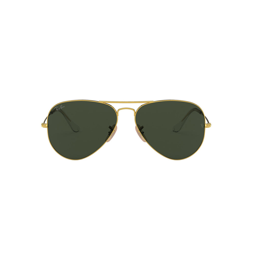 Gafas de sol Ray-Ban 3025 Aviator , para mujer y hombre, aro completo, metálicas, color dorado, con lente verde.