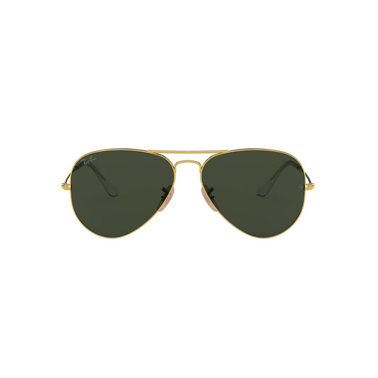 Gafas de sol Ray-Ban 3025 Aviator , para mujer y hombre, aro completo, metálicas, color dorado, con lente verde.