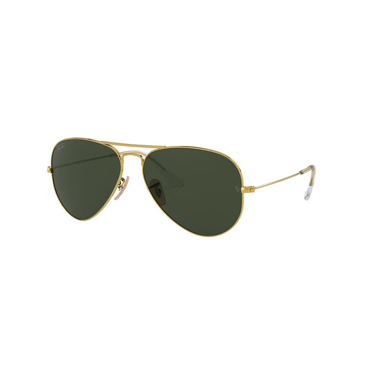 Gafas de sol Ray-Ban 3025 Aviator , para mujer y hombre, aro completo, metálicas, color dorado, con lente verde.