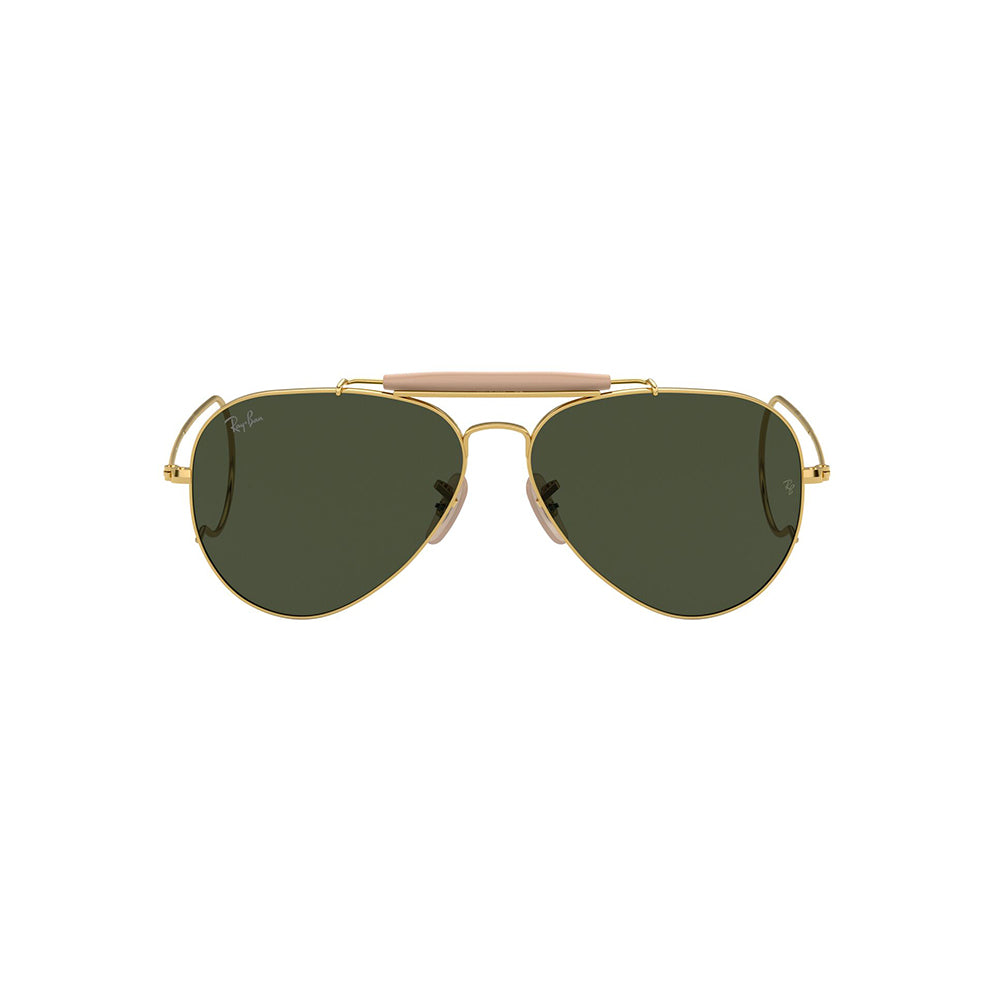 Gafas de Sol para Hombre y Mujer Ray-Ban 3030 - Metálica, montura aro completo, de color dorado con lente verde.