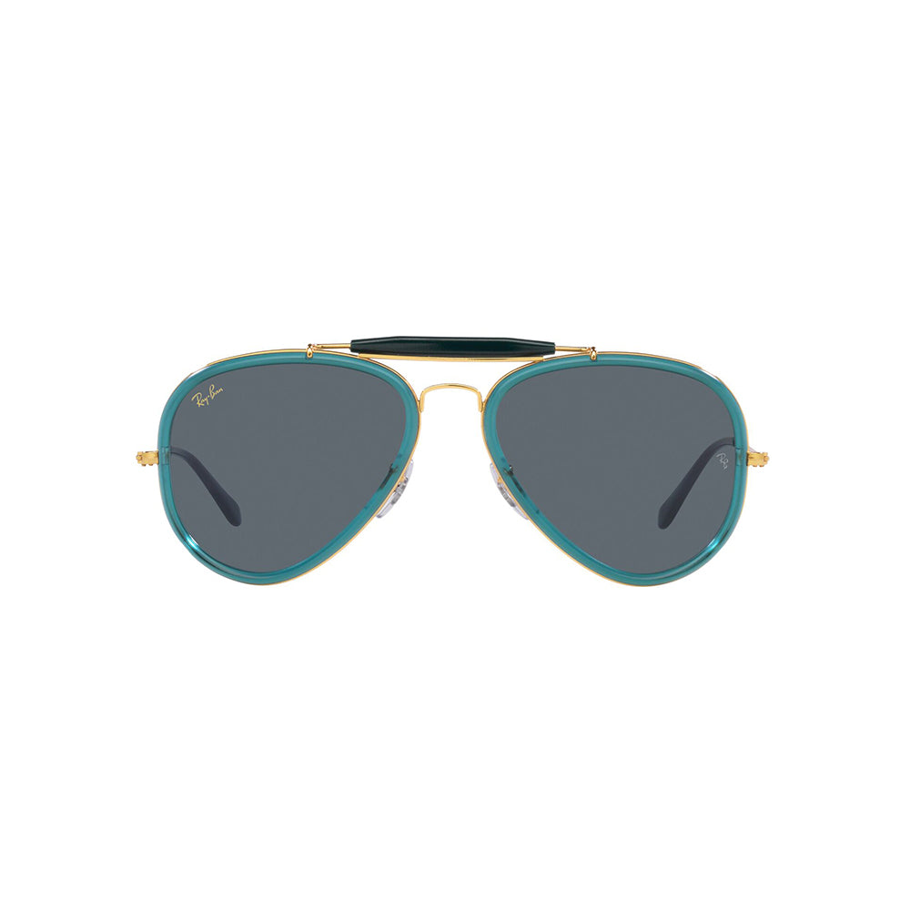 Gafas de Sol para Hombre Ray-Ban 4328 - Metálicas, Aro completo, de color dorado y azul, con lente azul.