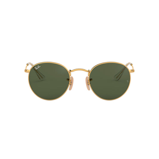 Gafas de Sol para Hombre Ray-Ban 3447, Montura circular Aro completo - Metálicas de color dorado, con lente verde.