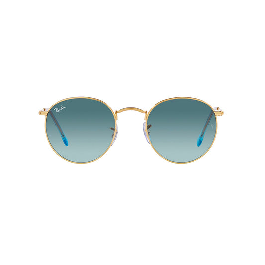 Gafas de Sol para Hombre Ray-Ban 3447, Montura circular Aro completo - Metálicas de color dorado, con lente azul.