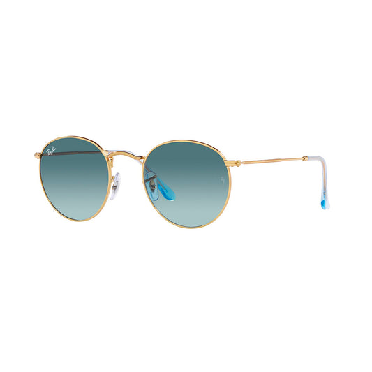 Gafas de Sol para Hombre Ray-Ban 3447, Montura circular Aro completo - Metálicas de color dorado, con lente azul.