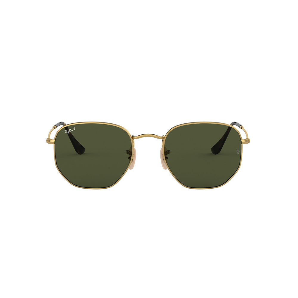 Gafas De Sol Ray-Ban 3548N para hombre y mujer, metálicas, aro completo, forma de ojo irregular, de color dorado, con lente verde.