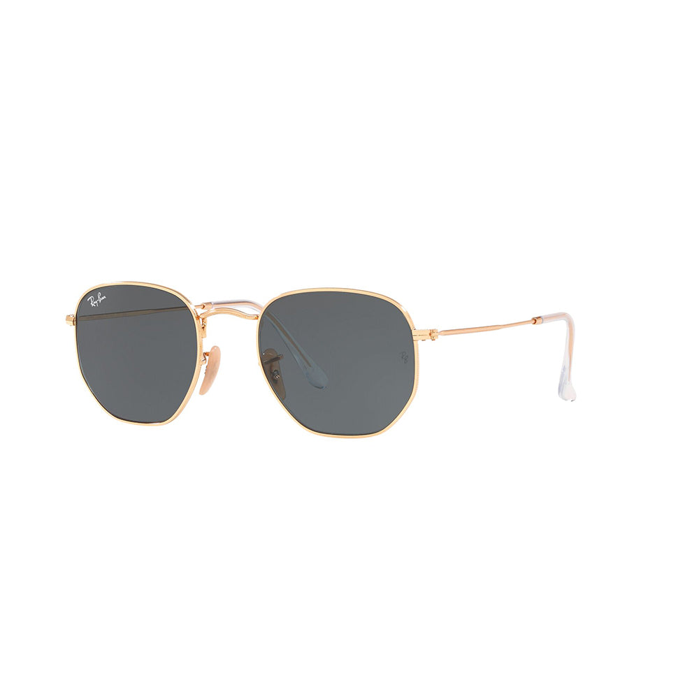 Gafas De Sol Ray-Ban 3548N para hombre y mujer, metálicas, aro completo,forma de ojo irregular, de color dorado, con lente azul.