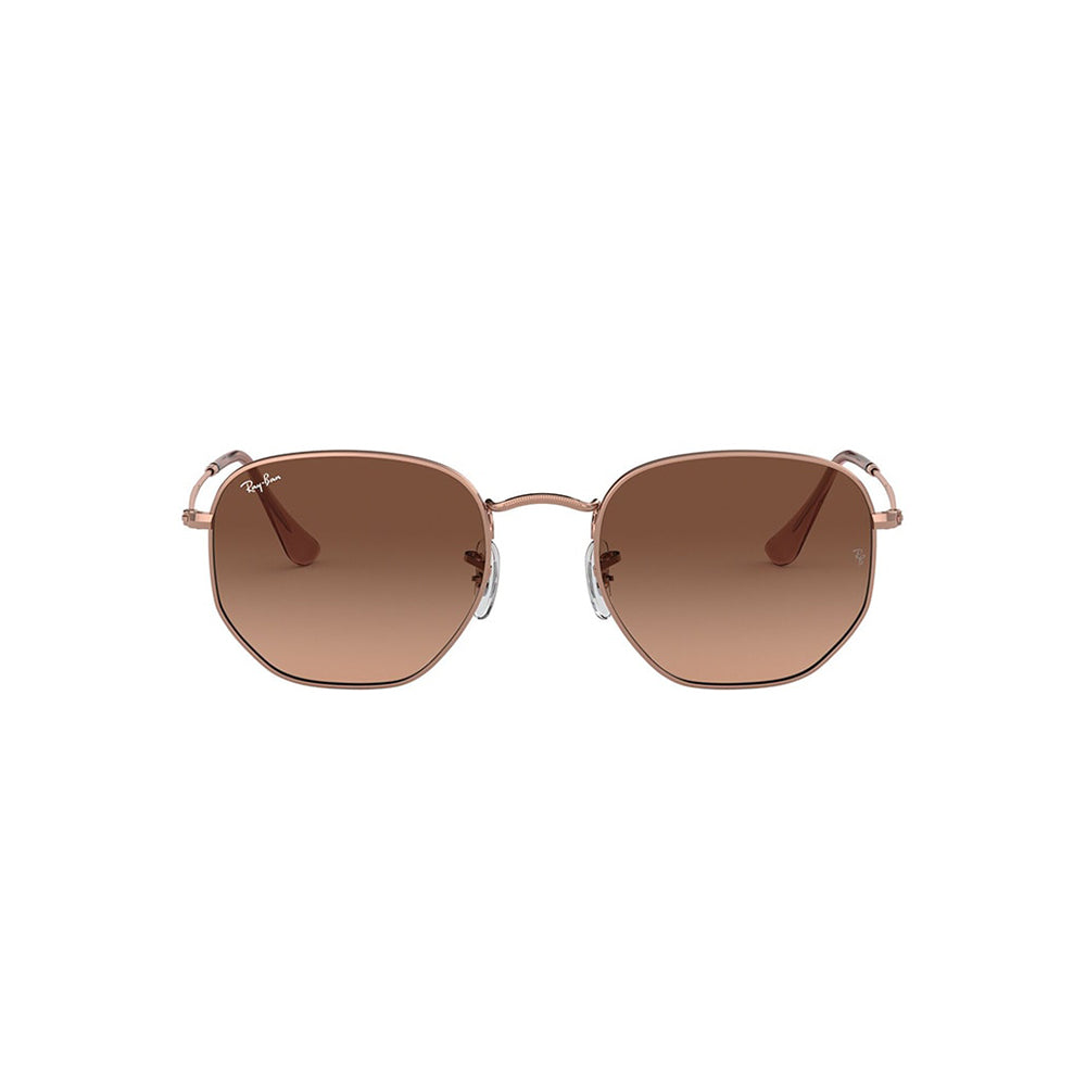 Gafas De Sol Ray-Ban 3548N para hombre y mujer, metálicas, aro completo, forma de ojo irregular, de color bronce, con lente café.