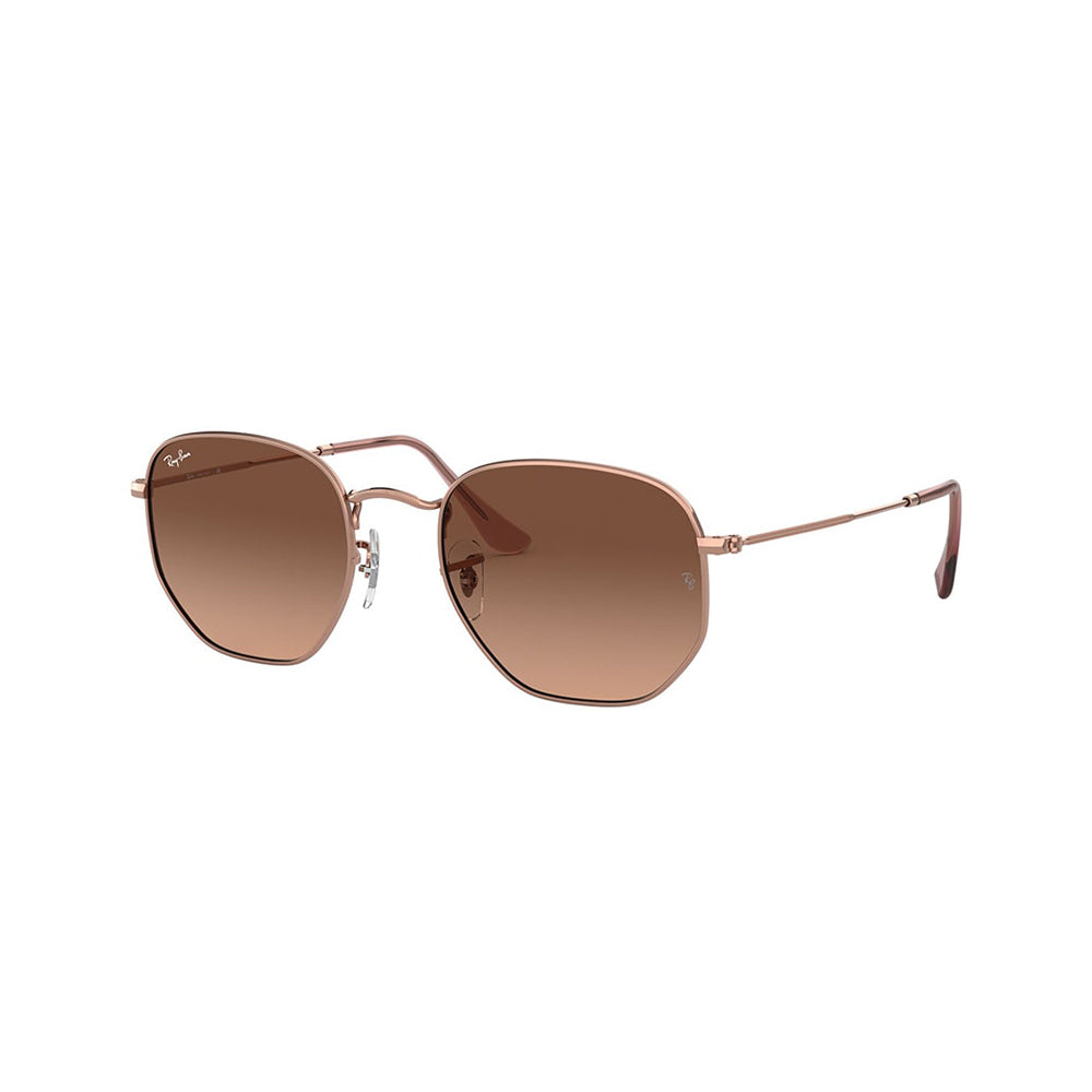 Gafas De Sol Ray-Ban 3548N para hombre y mujer, metálicas, aro completo, forma de ojo irregular, de color bronce, con lente café.