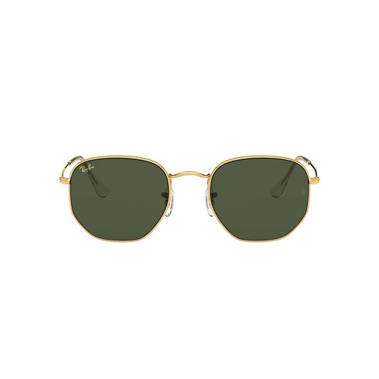 Gafas De Sol Ray-Ban 3548N para hombre y mujer, metálicas, aro completo, forma de ojo irregular, de color dorado, con lente verde.