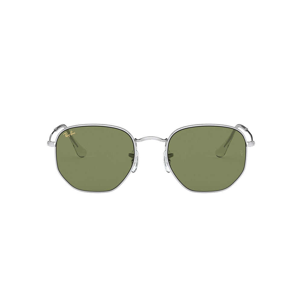 Gafas De Sol Ray-Ban 3548N para hombre y mujer, metálicas, aro completo, forma de ojo irregular, de color plateado, con lente verde.