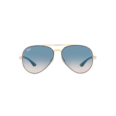 Gafas de Sol para Hombre y Mujer Ray-Ban 3675L - Metálicas, aro completo de color Negro y dorado con lente azul.