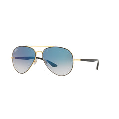 Gafas de Sol para Hombre y Mujer Ray-Ban 3675L - Metálicas, aro completo de color Negro y dorado con lente azul.