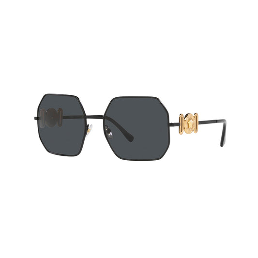 Gafas De Sol Versace 2248 para mujer,  metálica, tipo de montura aro completo, en forma hexagonal, color negro, con lente negro